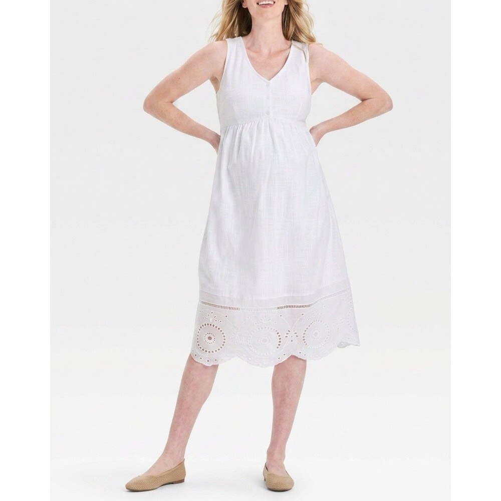 NWT Ingrid & Isabel Maternity Cotton Eyelet Midi Dress White - Size XS, Medium - Picture 2 of 11
